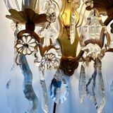 Pair of bronze wall lights and crystal pendants