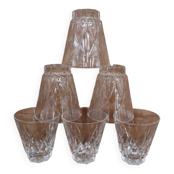 Lot de 6 verres à eau Arlequin en verre de cristal de Reims 1950