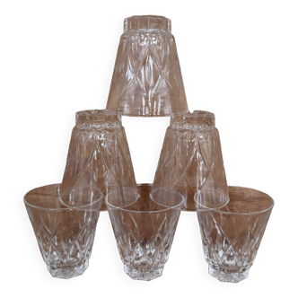 Set of 6 Harlequin water glasses in Reims crystal glass 1950