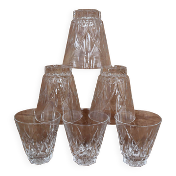 Set of 6 Harlequin water glasses in Reims crystal glass 1950