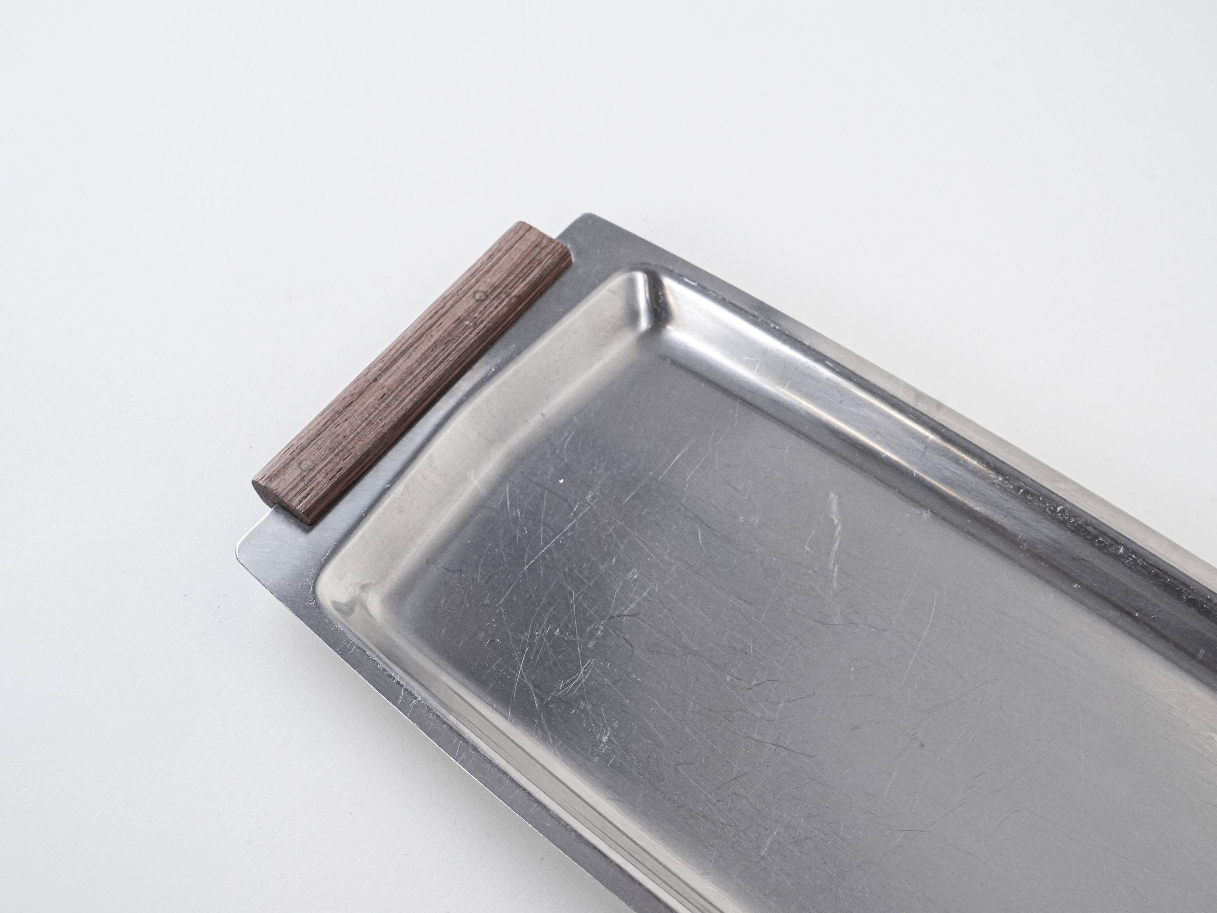 Plateau rectangulaire en acier inoxydable, design danois, années 1970, fabriqué au Danemark