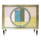 Mid-Century Modern Style Italian Cabinet Wood, Brass and Colored Glass