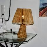 Lampe vintage en jonc tressé et bambou