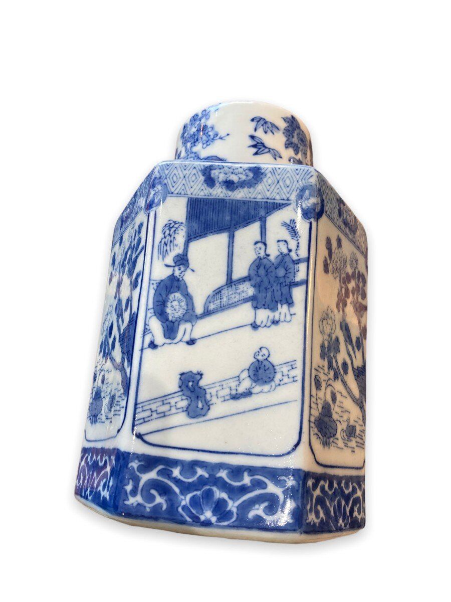 White and blue porcelain tea pot circa 1950