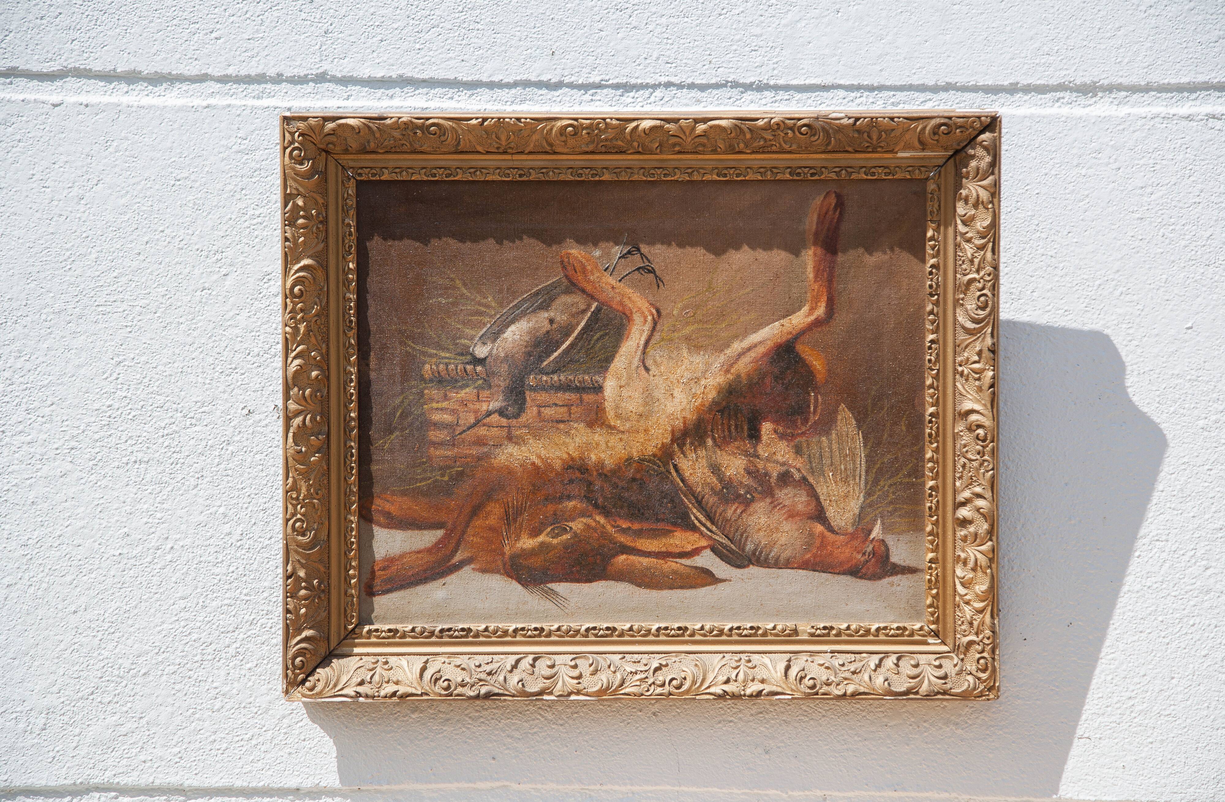 Still life game painting, framed painting, old painting