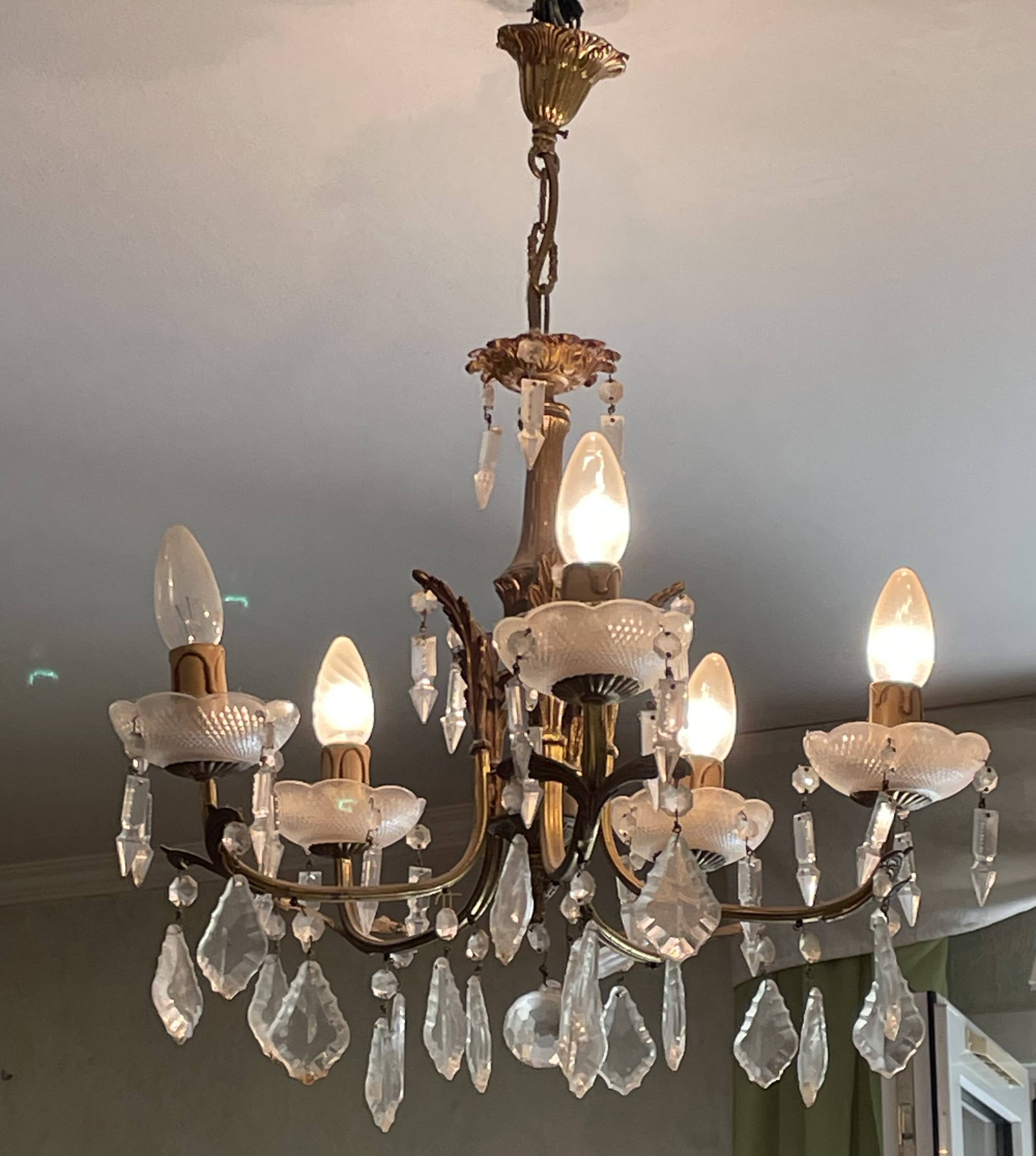 5-light bronze chandelier with glass tassels
