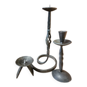 Lot de 3 bougeoirs et - cierge fer