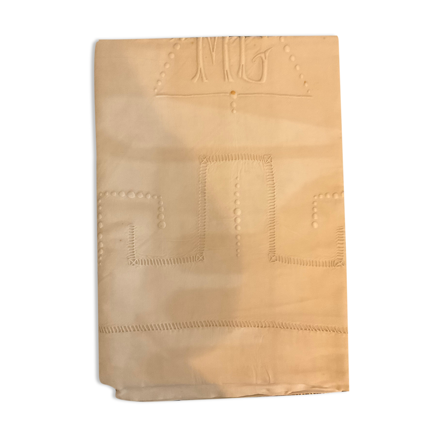 Drap ancien brodé.monogramme brodé MG 219 x 350