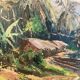 REMILANDOU, HSP landscape fisherman’s cabin Congo signed 20th century