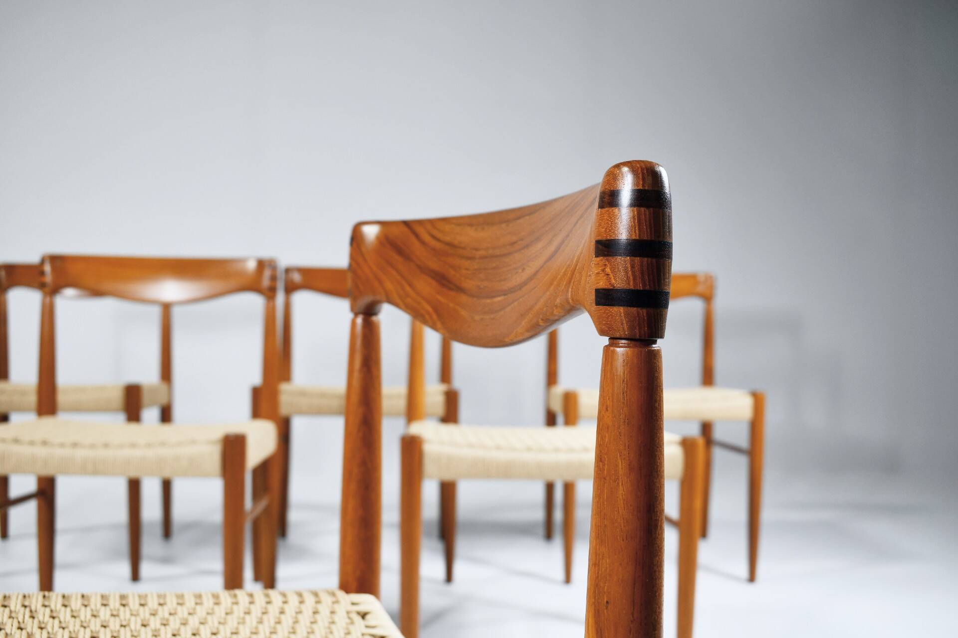 6 wood and rope chairs by Henry Klein for Bramin, 1960s