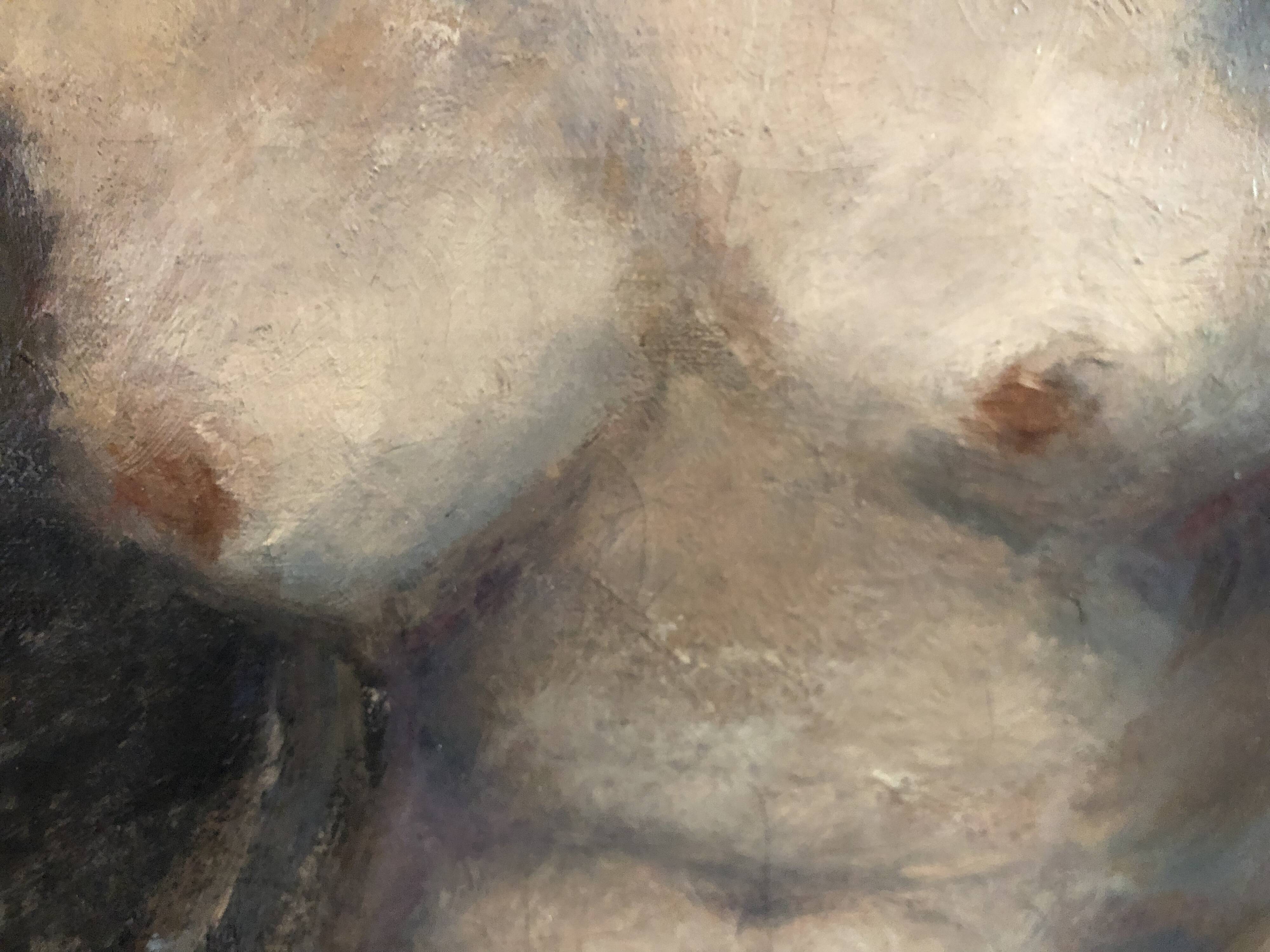 Melancholic female nude, in a sculpted baroque frame