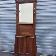 Antique hall coat rack – mirror, hooks & umbrella stand