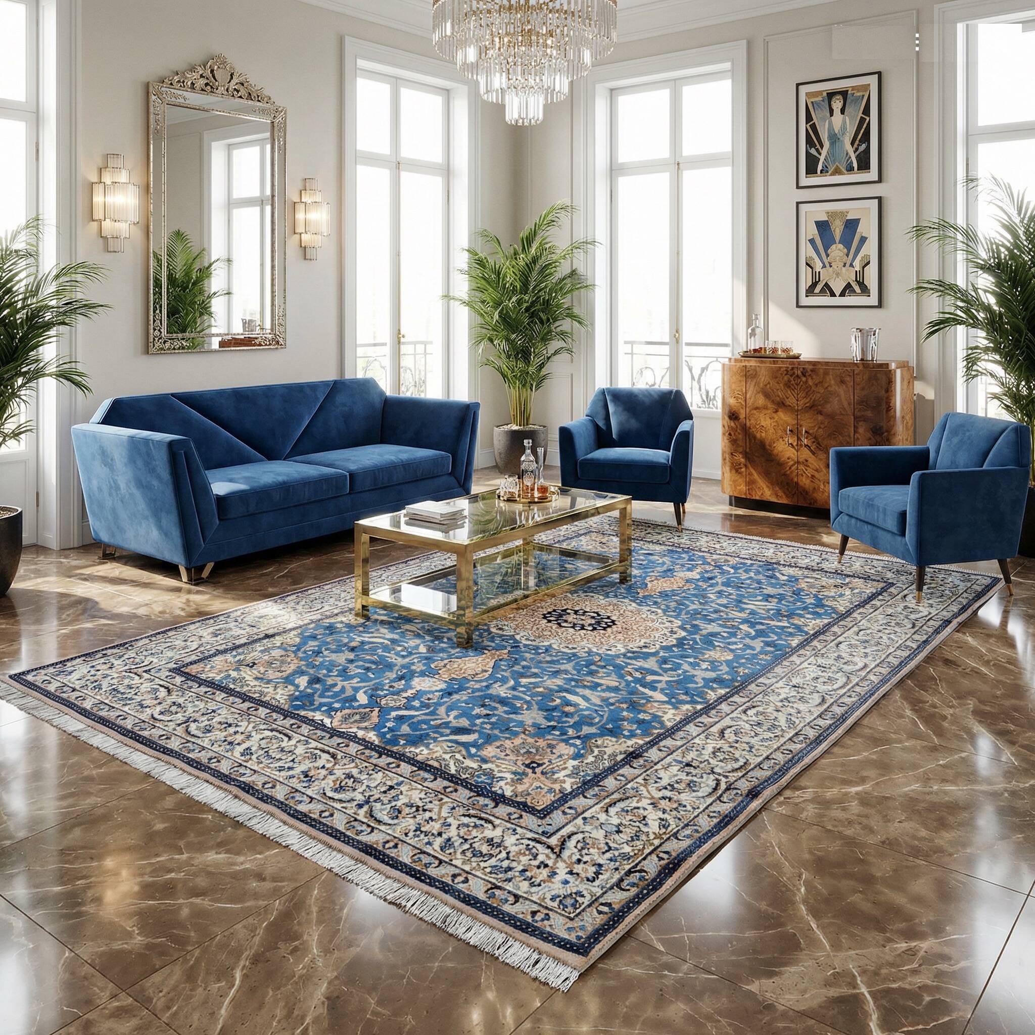 Tapis d'Orient Persan Iran Naïn laine et soie -3.20 X 210 Mètres