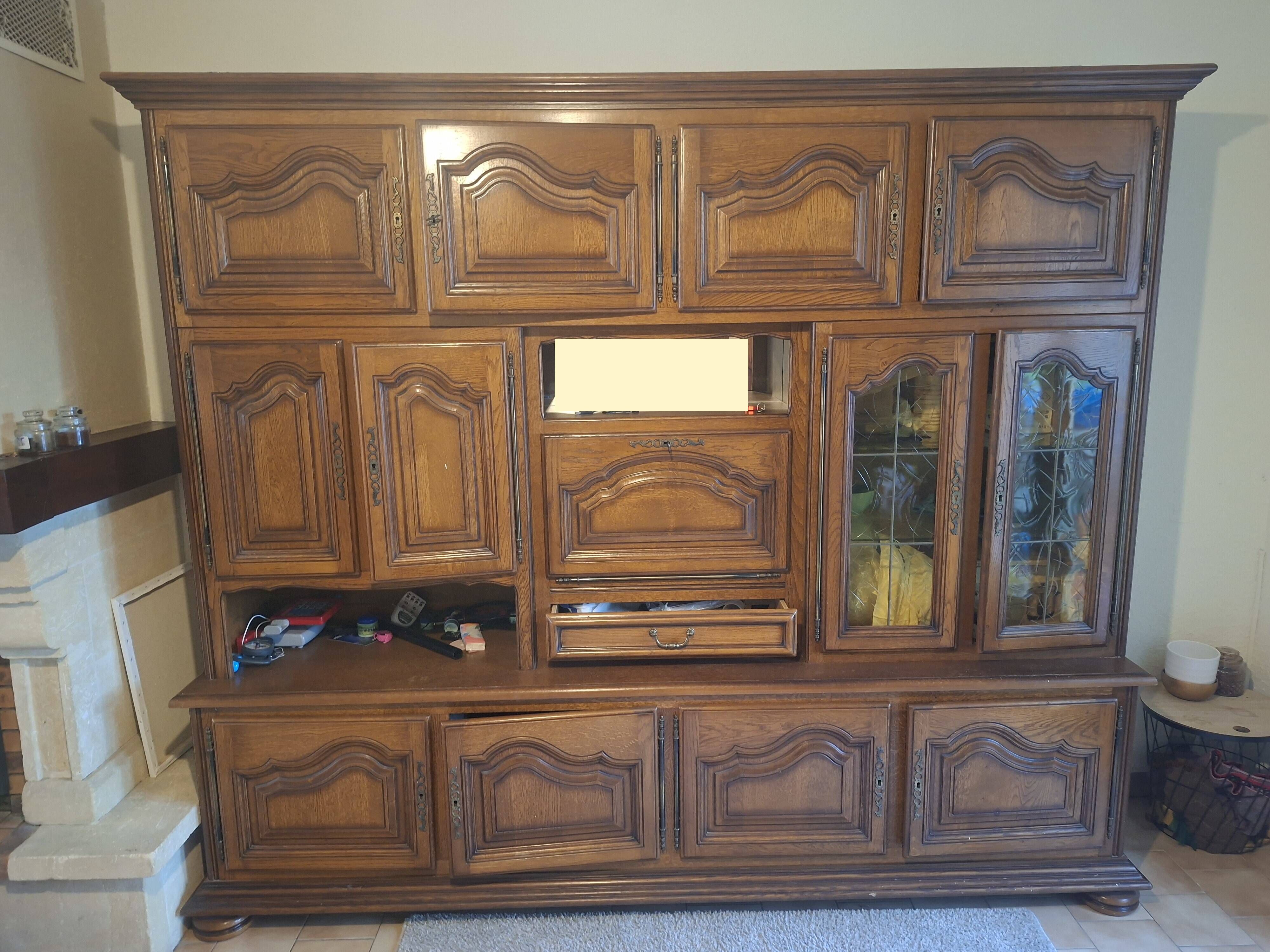 Large wooden sideboard, 4 glass doors and storage – 2 sections