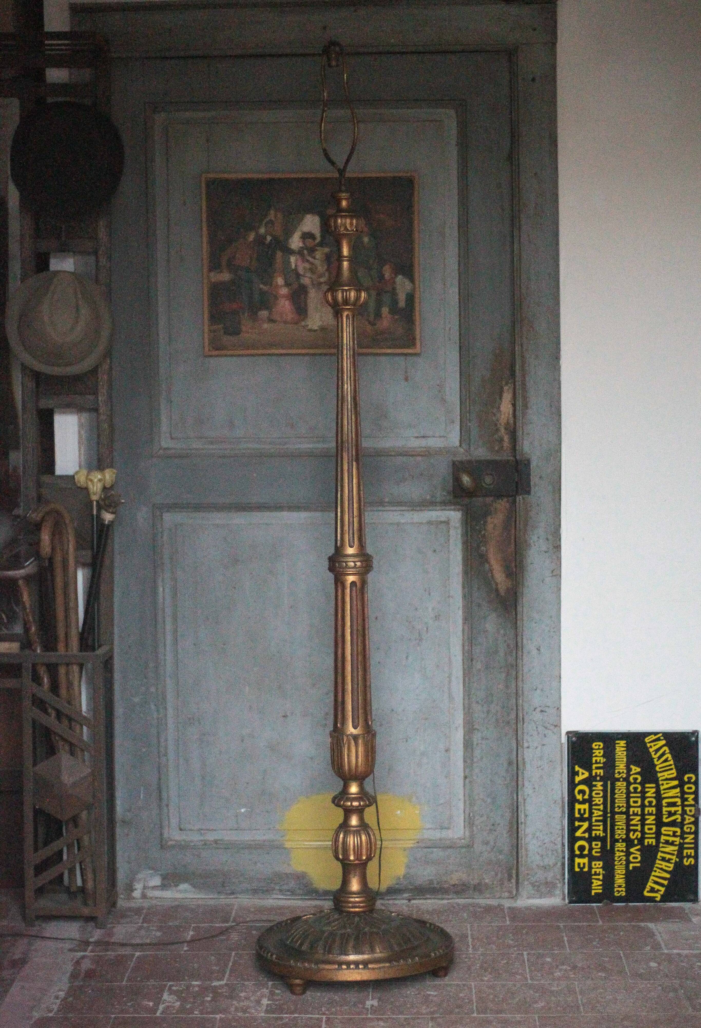 Florentine gilded wood floor lamp, floor lamp with lampshade