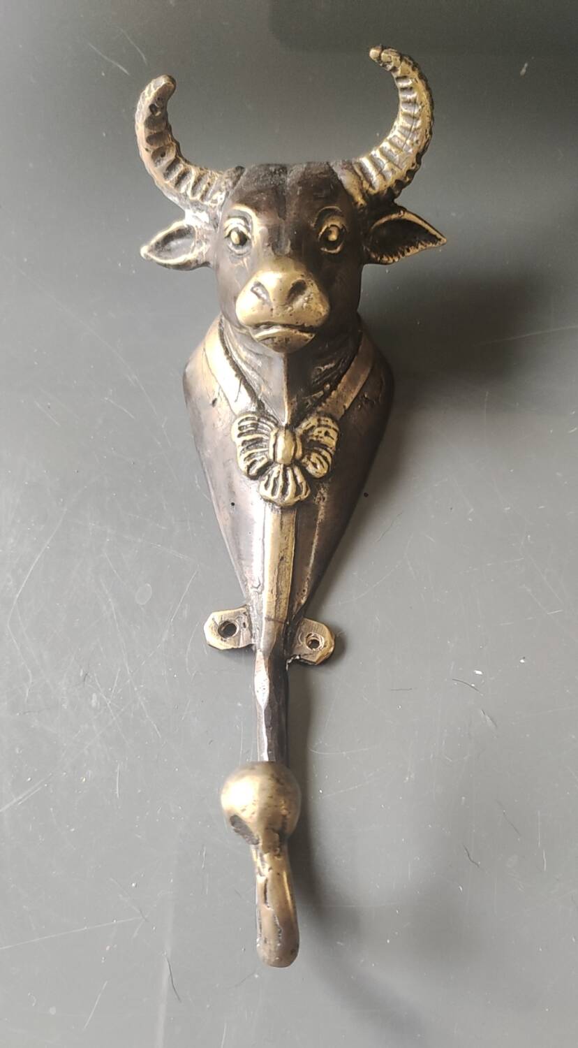 Bronze patinated metal bull wall hook
