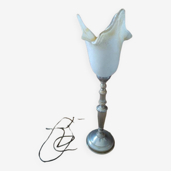 Lampe chevet salon métal tulipe pâte verre