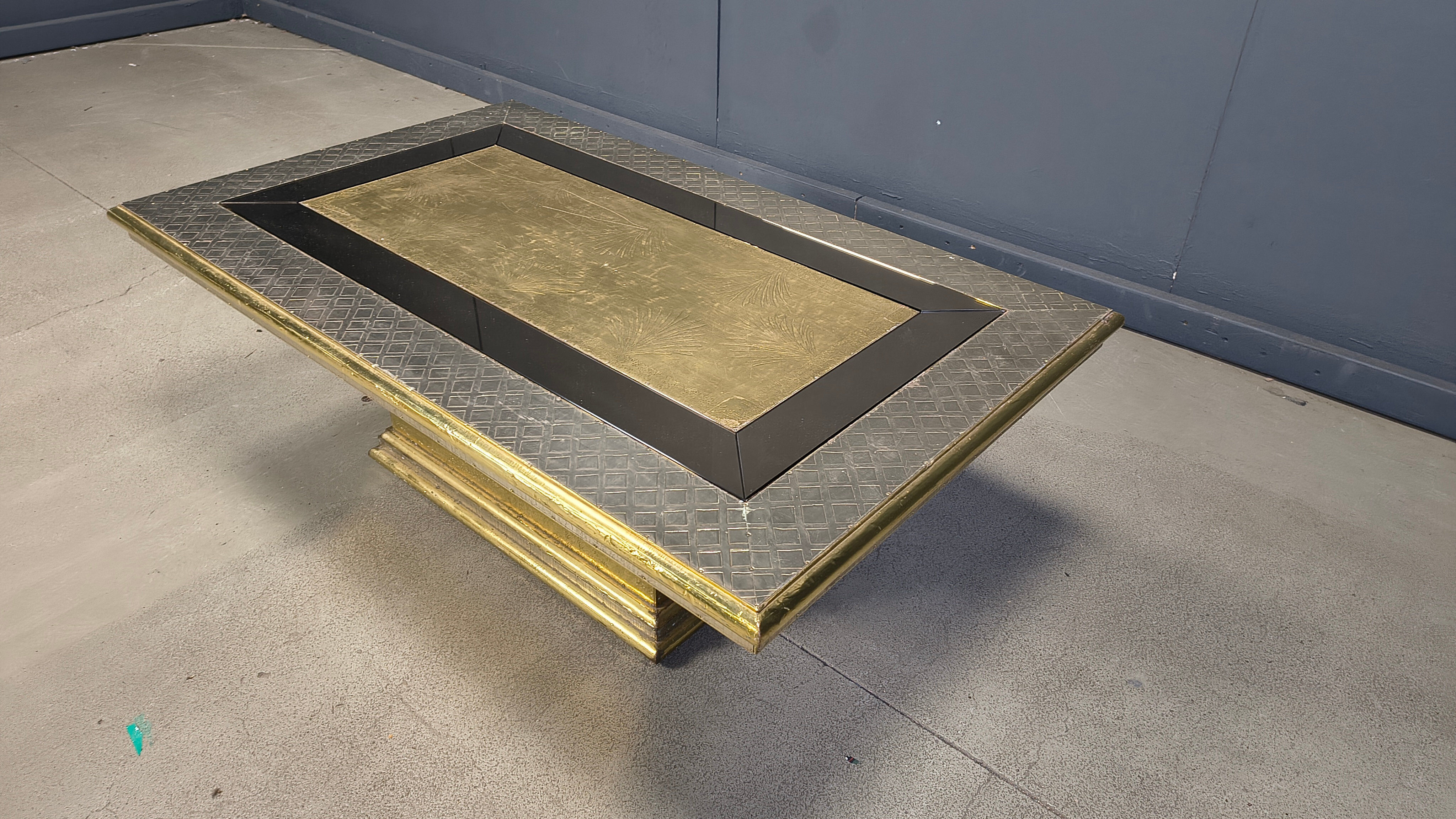 Gony Nava etched brass coffee table, 1970s
