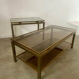 Coffee table in brass and smoked glass designed by Guy Lefèvre for the Jansen house, 1970s/80s