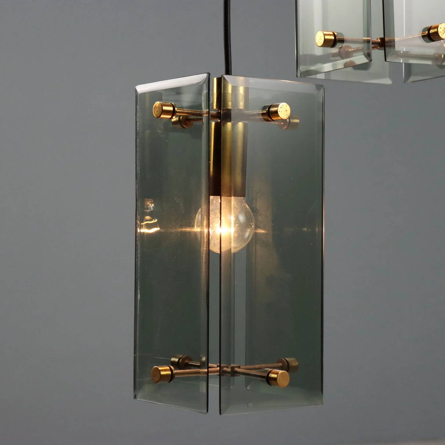 1960s brass and smoked glass ceiling light