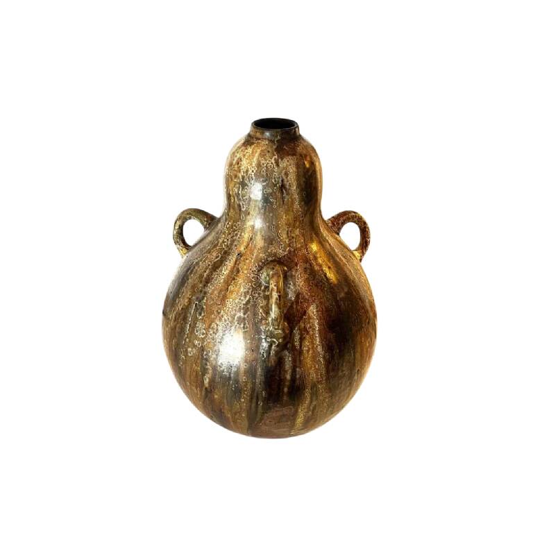 art nouveau brown 'colocynth' vase with three handles, roger guerin