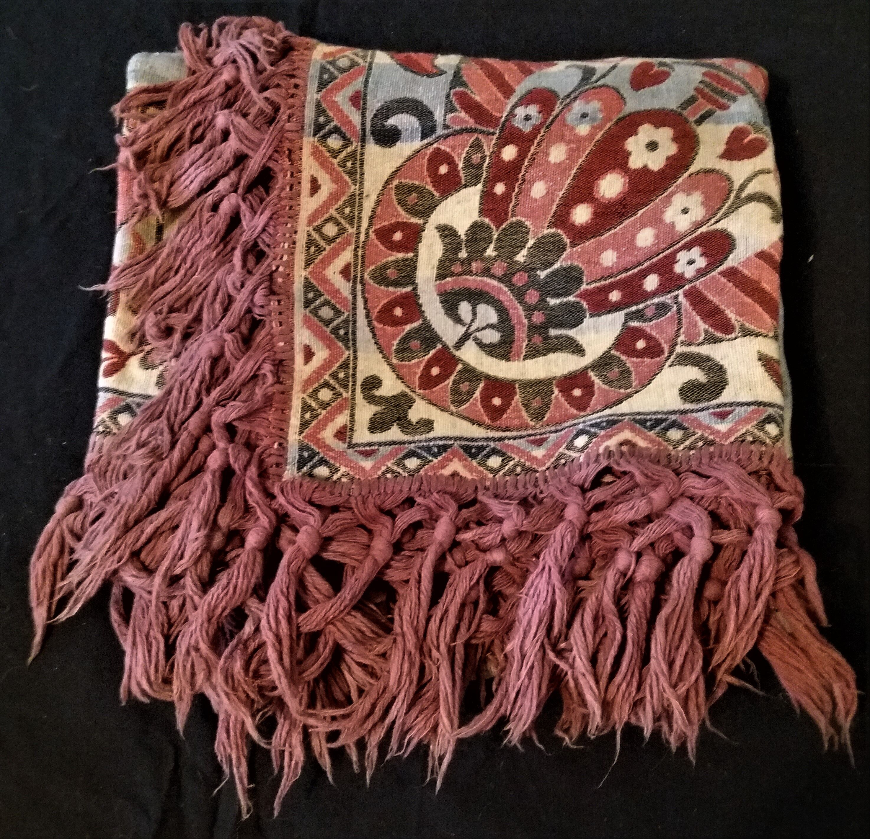 Table mat fringed 19th century tapestry