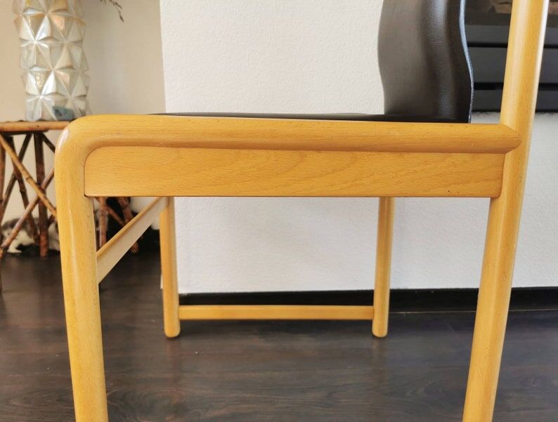 Vintage wooden chair with skai leather seat, 1990