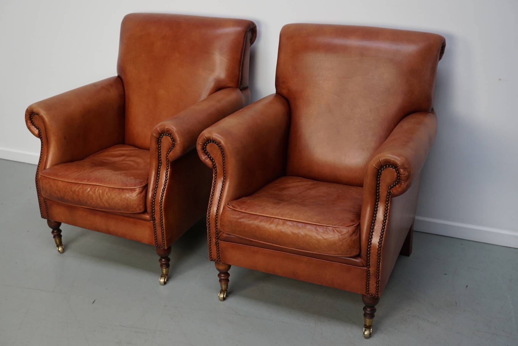 Vintage Dutch Cognac-Coloured Leather Club Chairs, Set of 2