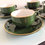 Suite of six green cups with saucers bistro /vintage style 60-70
