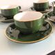 Suite of six green cups with saucers bistro /vintage style 60-70