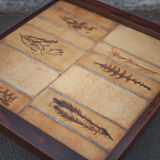 Herbarium ceramic coffee table with wooden structure, capron table, interior decoration