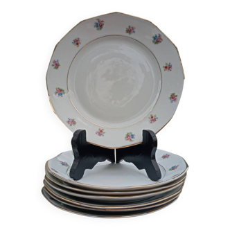 Assiettes à dessert x 7 porcelaine rétro 1920/50 à fleurs, CH-RENOU