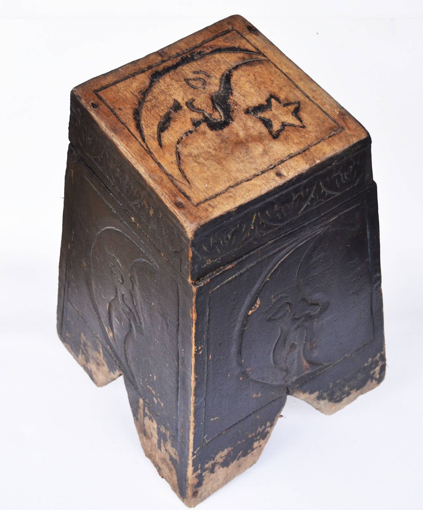 Antique Mystical Moon Stool / Step Stool / Secret Storage Box, circa 1900