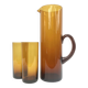 Carafe/pitcher and two amber glasses • Blown glass • France • 1970s