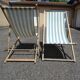 Pair of sun loungers with vintage blue blue stripes
