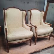 Pair of wingback armchairs in Louis XVI style