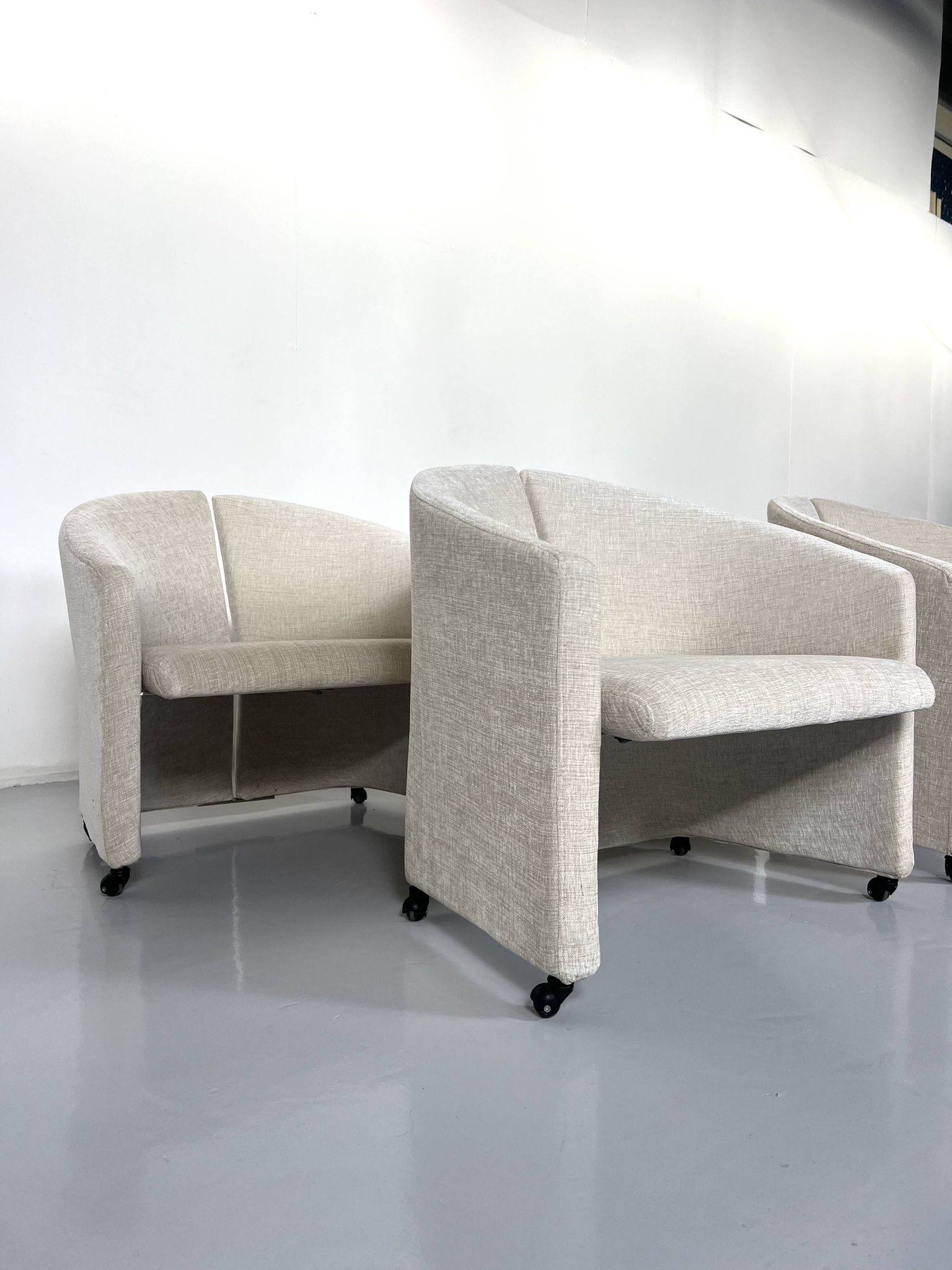 Pair Of Armchairs On Casters For Saporiti Italia, New Upholstery, 1970s