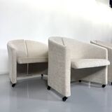 Paire de fauteuils sur roulettes pour Saporiti Italia, nouvelle tapisserie, années 1970.