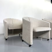 Pair Of Armchairs On Casters For Saporiti Italia, New Upholstery, 1970s
