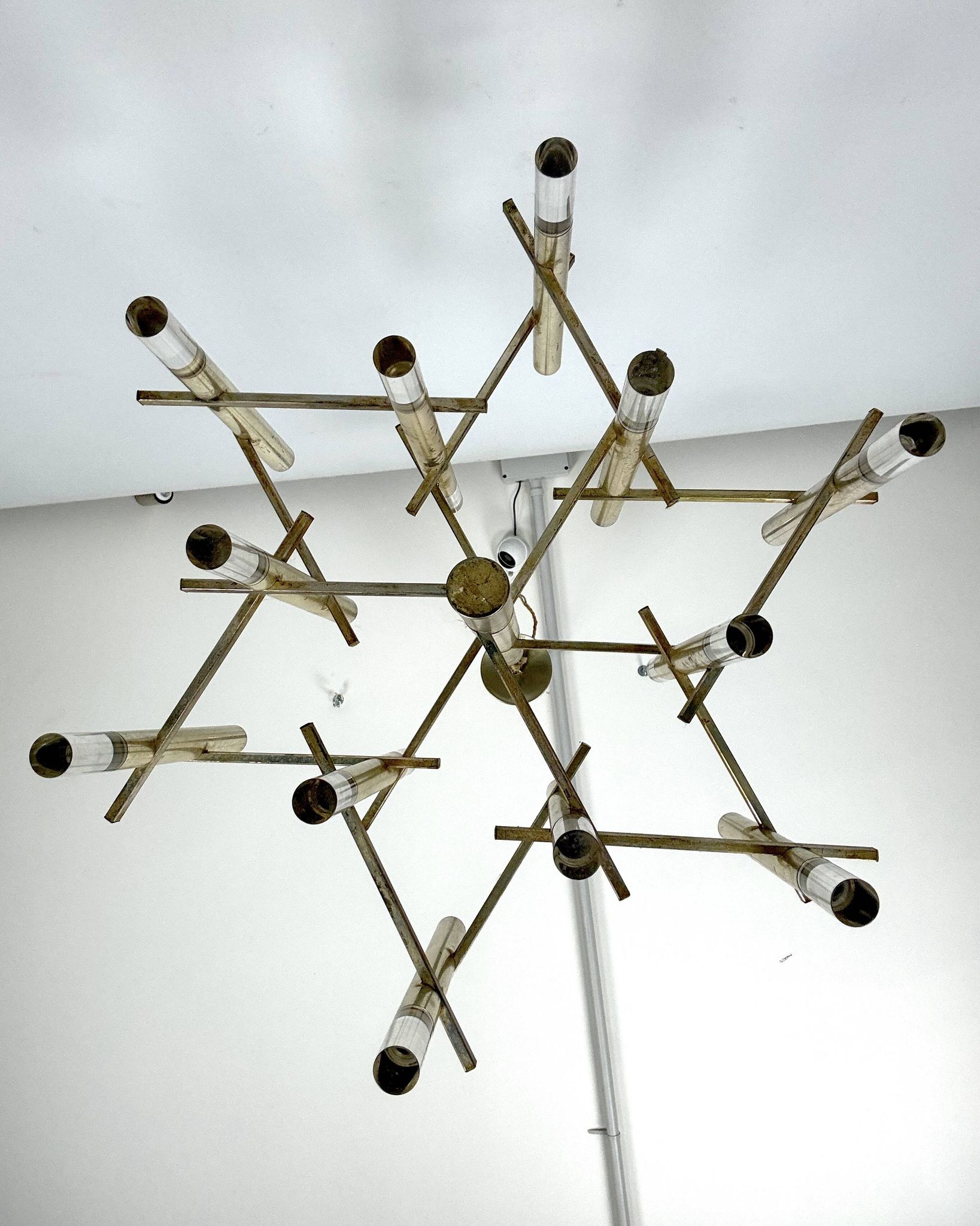 Sciolari 9 lights slight gilded chrome and perspex Chandelier model Ice, Italy 60s