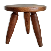 Tabouret ancien de traite en noyer massif