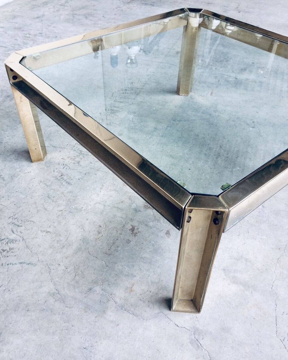 Brass and Glass Square Coffee Table by Peter Ghyczy, 1970s