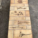 Vintage ceramic coffee table with herbarium decorations by Roger Capron, solid beech base.