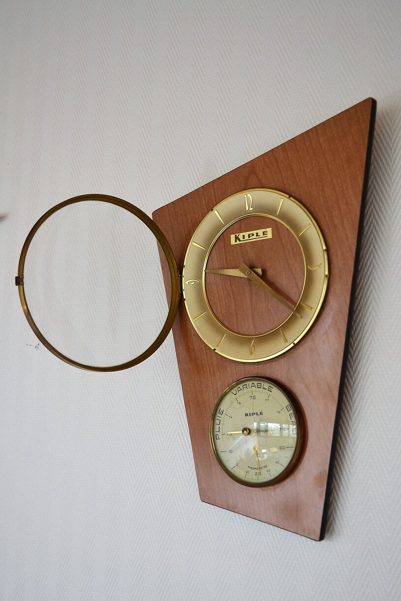 Clock barometer thermometer Kiplé formica vintage 1960s