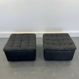 Large Swiss Poufs in Patinated Grey Leather from de Sede, 1970s, Set of 2