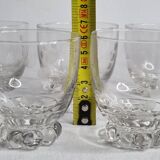Set of six Art Deco style engraved crystal glasses on spherical feet