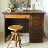 Vintage oak desk with its stool.