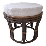 Vintage rattan and French terry fabric pouf