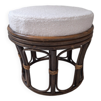 Vintage rattan and French terry fabric pouf