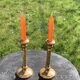 Set of two candlesticks in brass dore, pattern of ivy leaves chiseles on the columns, vintage